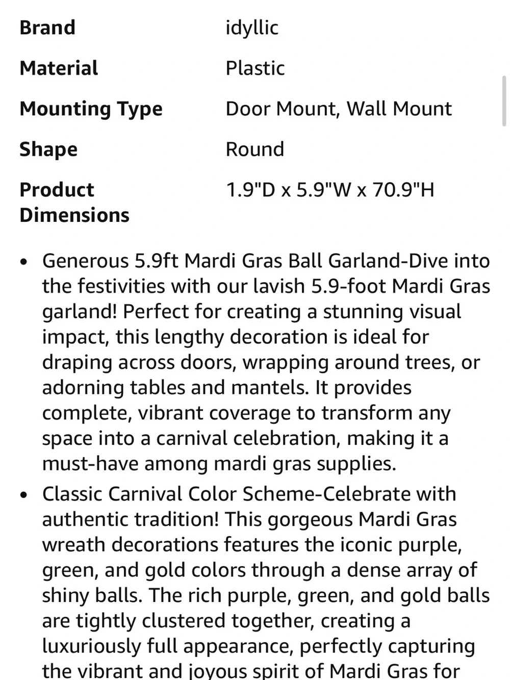 Festive Purple, Green & Gold Bead Garland - Mardi Gras